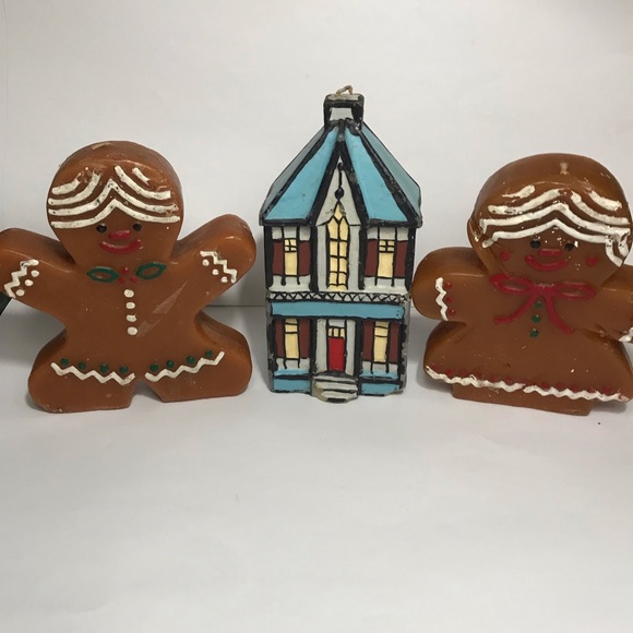 vintage Xmas Candles ROBERT ALAN CANDLE Co. house Christmas & Gingerbread Man - Picture 1 of 16